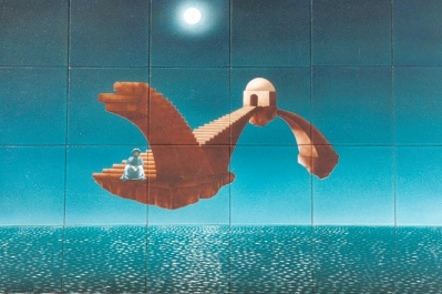 Le voyageur - peinture mail sur carrelage- 120 x 80 - Une vie : une seconde dans l'ternit, une ternit dans la seconde  - 1991